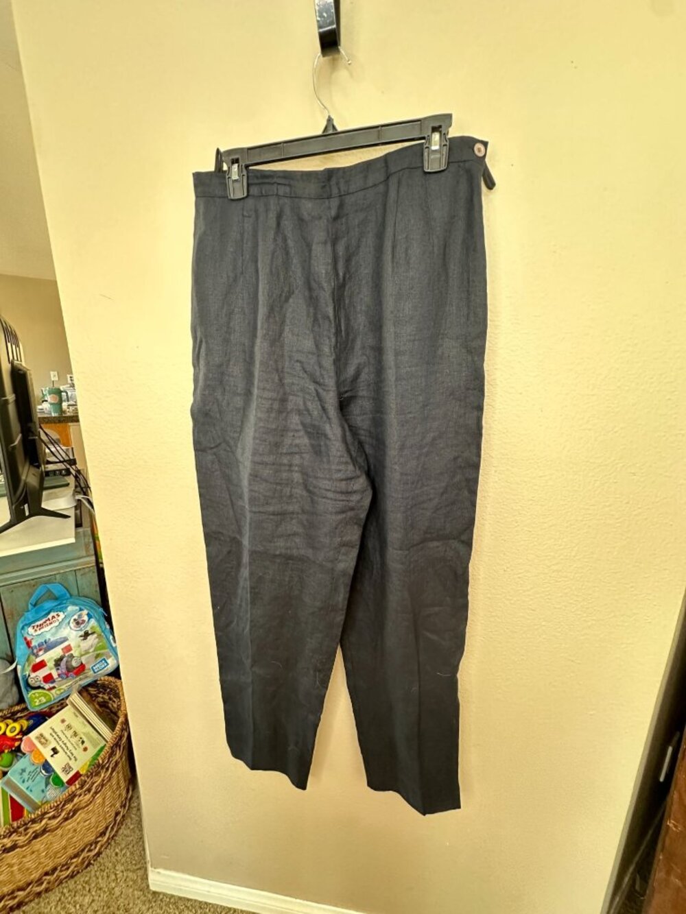 Talbots Womens 100% Irish Linen Pants 14 Black Side Zip Vintage Thailand